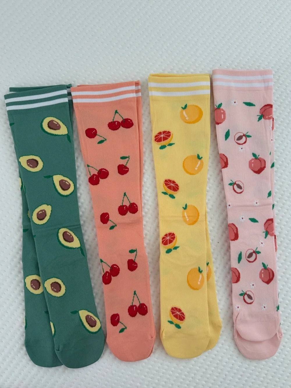 Compression Sock Women Fruit Pattern Knee-High Socks Green, Peach, Yellow, Pink